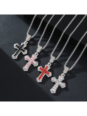 IMG_5121 Stoned Cross Necklace with Keel Chain